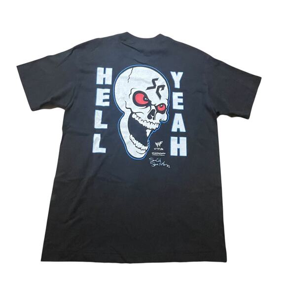 VTG Stone Cold Steve Austin T Shirt Mens Large Black USA Skull Hell Yeah WWF New - Picture 2 of 14